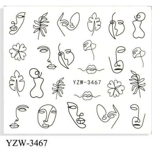 Water Nail Sticker Geometric Girl Line Face Abstract Decals Design For Manicure Sliders Nail Art Decorations Nails Accessories