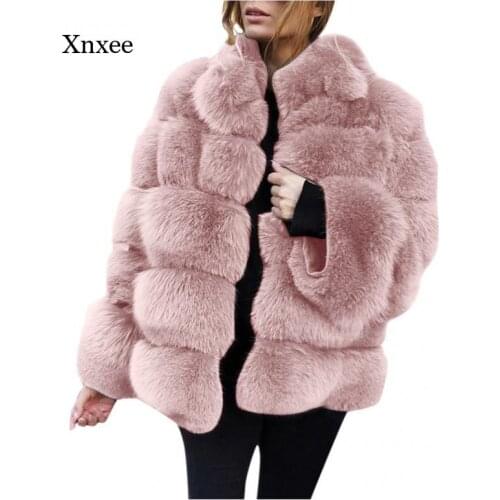 Winter Warm Faux Fox Fur Coat Female Large Size Stitching Thick Solid Jacket Casual Casual Jacket Fake Fur