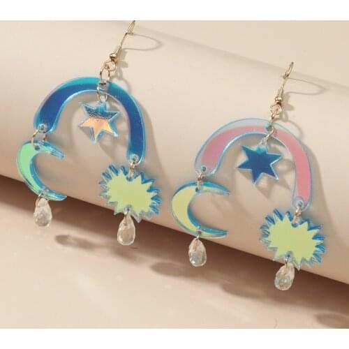 2021 New Fashion Magic Star Moon Mirror Acrylic Tassel Earring Dangle Drop Waterdrop Long Earrings for Women Pendientes Brincos