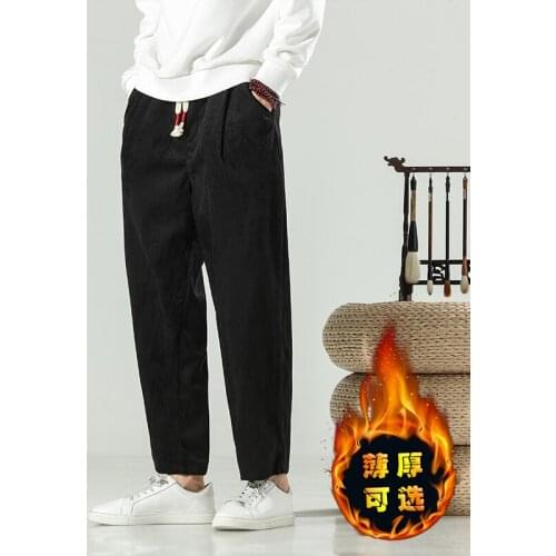 Winter Mens Drawstring Casual Straight Hip Hop Sweatpants Corduroy Pants Men Elastic Waist Warm Thick Harem Trousers Fashion