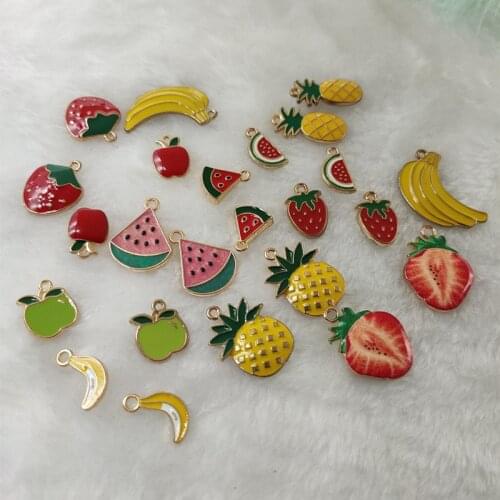10pcs alloy dripping oil fruit watermelon apple banana pineapple strawberry pendant DIY bracelet necklace jewelry making