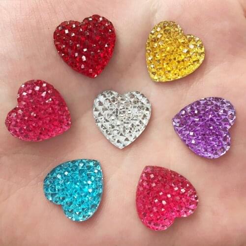 100PCS Shiny Resin 16mm Heart Gems Flatback Rhinestone Wedding Ornaments DIY Appliques Crafts SK27*5