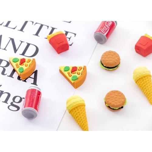 5pcs/lot Lovely Creative Burger Cola Fast Food Eraser Rubber For Kids Gifts Non-toxic safety School Supply