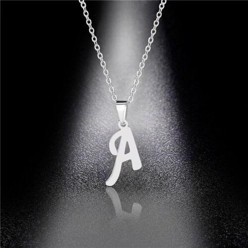 A-Z 26 English Letter Necklaces for Women Stainless Steel Word Pendant Necklaces Choker Collares Silver Color Chains Jewelry