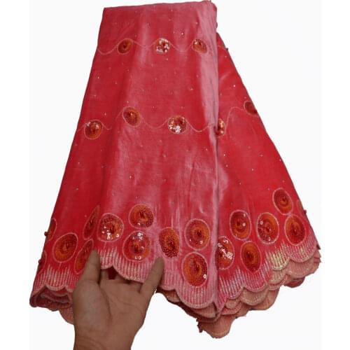 2020 Velvet Fabric With Embroidery Lace Sequins Beautiful Flower African Nigerian French Latest Designs FN031