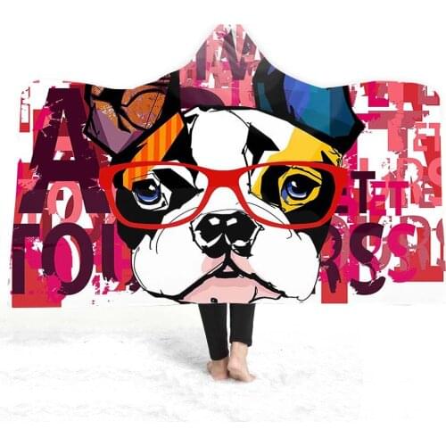Free shipping Novelty Holiday Gift Pop Cool Bull Dog Rose Adult Kids Warm Sherpa Fleece Hooded Blanket Cloak Camping Sofa Throw