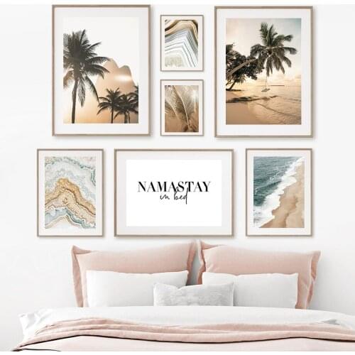 Boho Nature Beach Palm Arch Wall Art Canvas Paintings Golden Temple Poster Print Agate Picture Bedroom Interior Decoration
