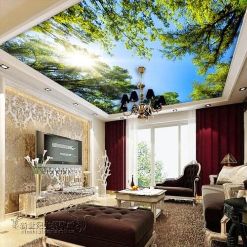 Large 3D ceiling Mural Green Trees Sun 5D Papel mural 3d wall ceiling murals wallpaper for ceiling wall paper 3d Photo murals