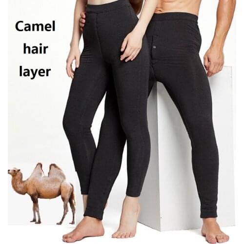 Caml hair 3 layer thick winter thermal pants leggins warm trousers merino underwear mens leggings women womens long johns mens