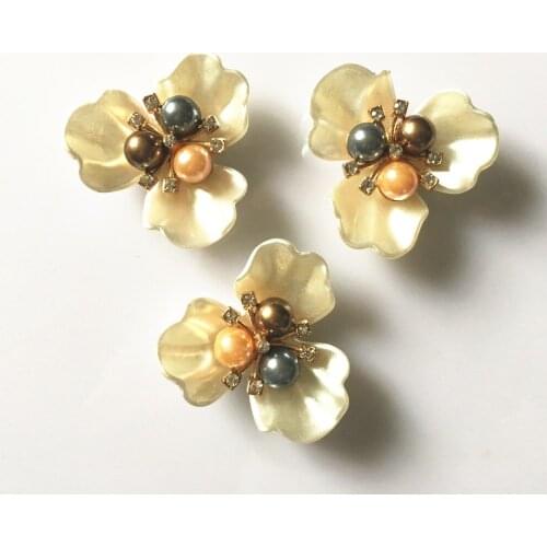 CJSIR 5Pcs Flower Rhinestones ABS Pearl Buttons Wedding Decoration Diy Alloy Craft Diamond Crystal Bow Accessories