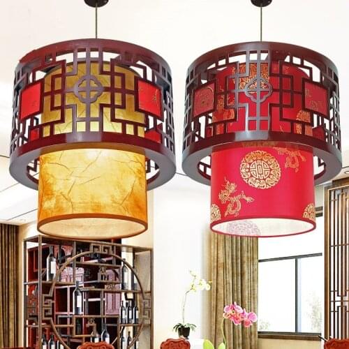 Chinese style Wooden round wood art Pendant Lights of modern Chinese Restaurant Restaurant balcony aisle festive lamp ZS34