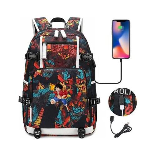 Hot ONE PIECE school bags for boys and girls female laptop backpack usb charging headphone cable backbag Luffy school backpack
