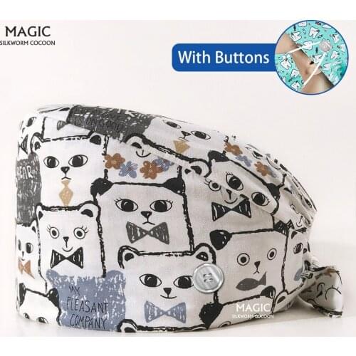 Cotton Pet vet cap surgical cap male and female doctor work cap beauty medical supplies Operating room lab scrub hat with button