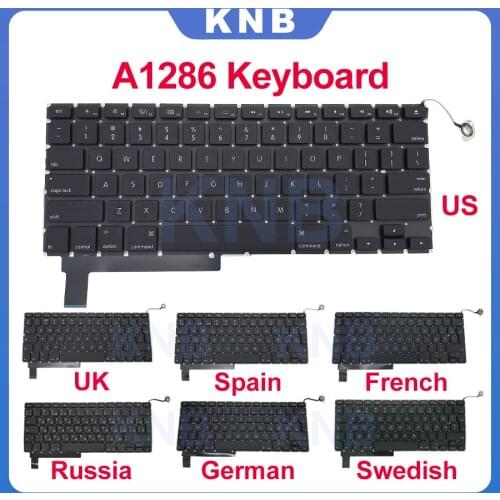 New For Macbook Pro 15" A1286 Keyboard US UK Russian Spain French Germany Switzerland Portugal Replacement 2009-2012