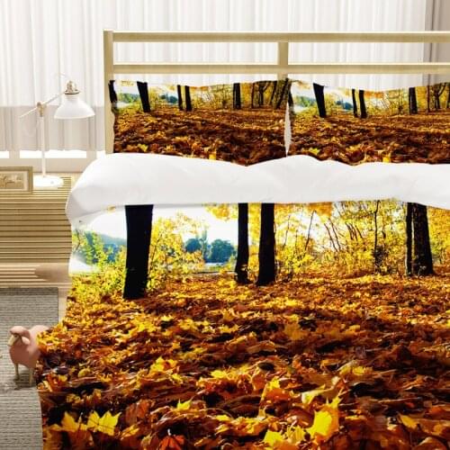 2PC Maple Leaves Autumn Fall Orange Pattern Duvet Cover Pillow Case Quilt Cover Set Bedclothes Single Bedding Sets For Bed