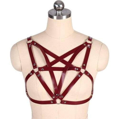 Leather Body Harness Lingerie For Women Body Bondage Cage Bra Garter PU Pentagonal Belt Suspender Chest Cage Fetish Bdsm Garters
