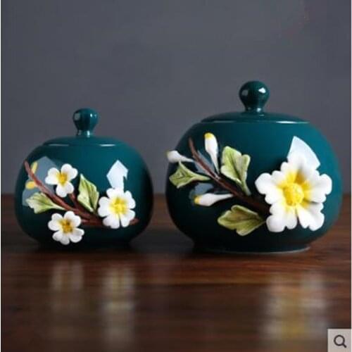 Beautiful modern Nordic ceramic tea cans, can storage, twisted flowers, home office restaurant desktop decoration crafts
