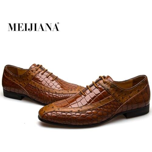 MEIJIANA Fashion Italian Mens Shoes Leather Brown Luxury Carved Toe Oxford Male Shoes For Men Formal Loafers Shoes
