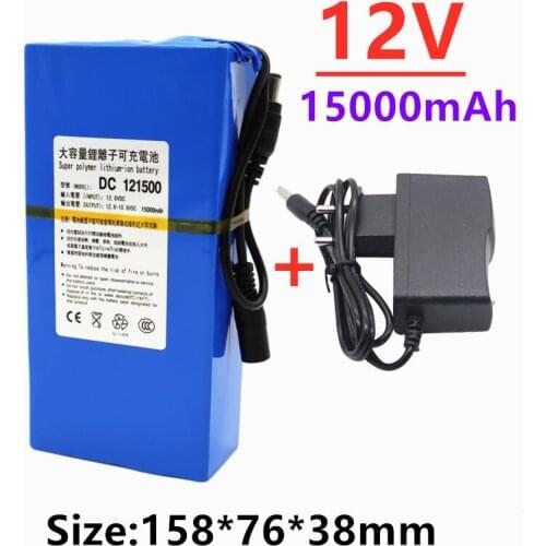 New High Quality Super Rechargeable Portable Lithium-ion Battery DC 12V 15000mAh With EU Plug 12.6v 15Ah battery pack+charger