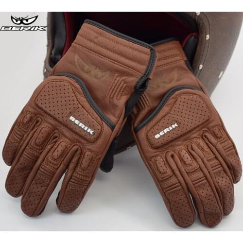 BERIK Summer Motorcycle Gloves Full Finger Men Motorcycle Gloves Genuine Leather Motocross Glove Racing Perforated Guantes Moto