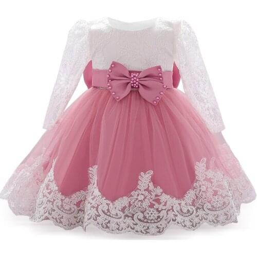 Newborn Big Bow Birthday Baptism Dress For Baby Girl Clothes Dress Long Sleeve Princess Dresses Party Ball Gown 3 12 24 Month