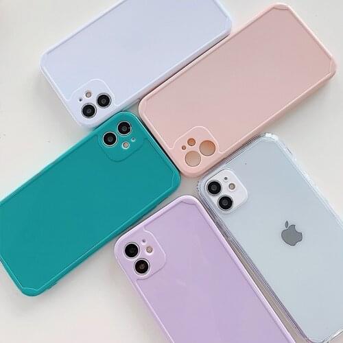Candy Color Shockproof Bumper Phone Case for iPhone 11 Pro 7 8plus X XR XS Max SE2020 Camera Protection Plain Soft Shell Cover
