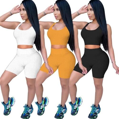 Workout 2PCS Tracksuits Outfits High Waist Yoga Sports Shorts Sets Hook Flower Hollow Sleeveless Tank Tops+Butt Lifting Legging