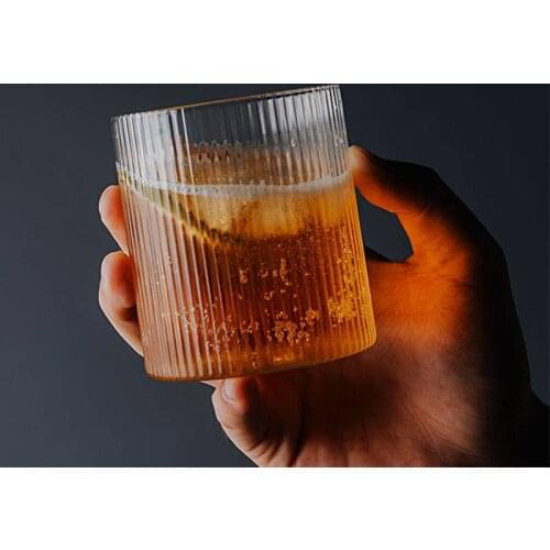 310ML Whiskey Glass Japanese Handmade Striped Wine Glass Creative Glass Crystal Retro Glass Beer Ice Coffee Cup Household
