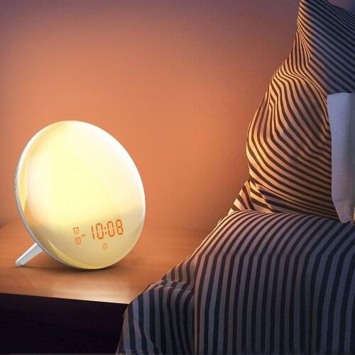 Wake Up Light Smart 7 Colors Alarm Clock Snooze Function Digital Bedroom Sleep Light Radio FM Alexa Atmosphere Students Lamp