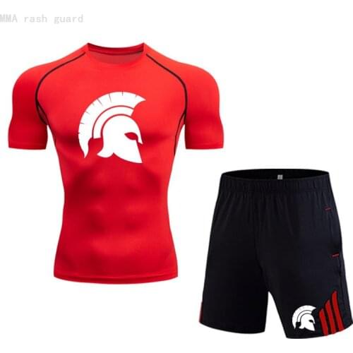 Workout Clothing Mens Running suit Short sleeve Top + Shorts Summer Quick dry Training Suit Gym T-shirt 2 piece Tracksuit Men