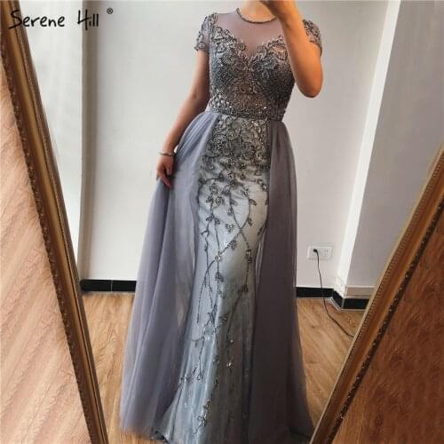 Serene Hill Dubai Crystal Short Sleeve Evening Dress Design 2020 Luxury Mermaid Sexy Formal Party Gown CLA60960