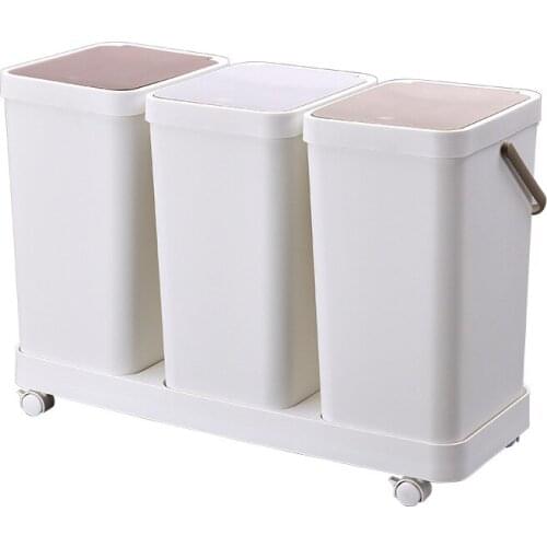 Large Capacity garbage sorting trash can handle design household double-bucket living room kitchen classification press-type dry