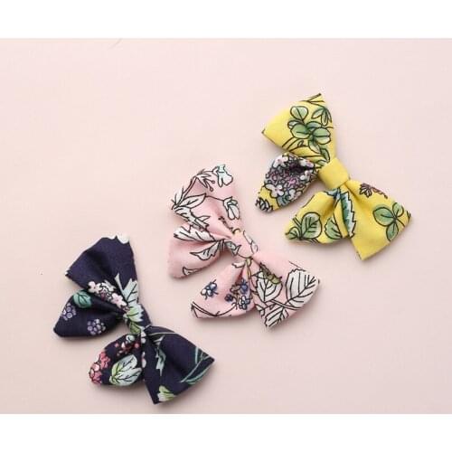 3pcs/lot Baby Girls Knotbows Floral Prints Hair Clips School Girls Flowers Cotton Hairpins Princess Girls Hair Accessories