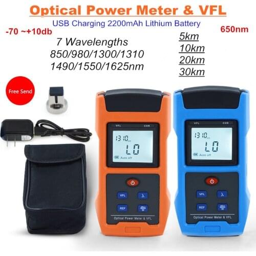 DHL Shipping 2 in 1 Fuction Optical Power Meter -70 ~+10db With VFL USB Charging 2200mAh Lithium Battery 7 Wavelengths 10KM 20KM
