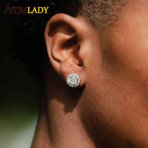 Gold Color Iced Out 5A CZ Round Stud Earring Bling Cubic Zircon Screw Back Women Earrings 2021 Fashion Hip Hop Jewelry