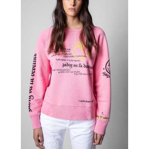 Smiely Letters Print Women O-Neck Sweatshirt 2021 Early Autumn Ladies Long Sleeve Casual Jumper Female Pullover Tops
