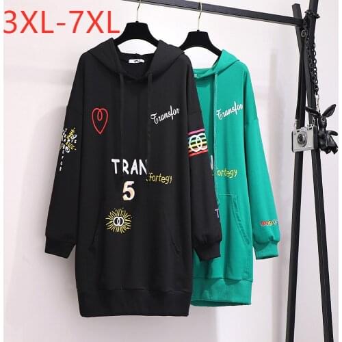 New spring autumn plus size tops for women large hoodie long sleeve loose casual cotton pocket long coat green 4XL 5XL 6XL 7XL