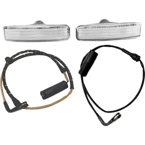1 Pair Front Fender Side Marker Light with 1 Pair Front Rear Brake Pad Wear Sensor Kit, for BMW 5 Series E39 528I