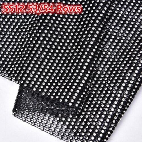 1 Meter Flexible SS12 53/54 Rows Stretch Rhinestone Mesh Strass Crystal With Black Lace Trim Sewing For Garment/Shoes/Bags DIY