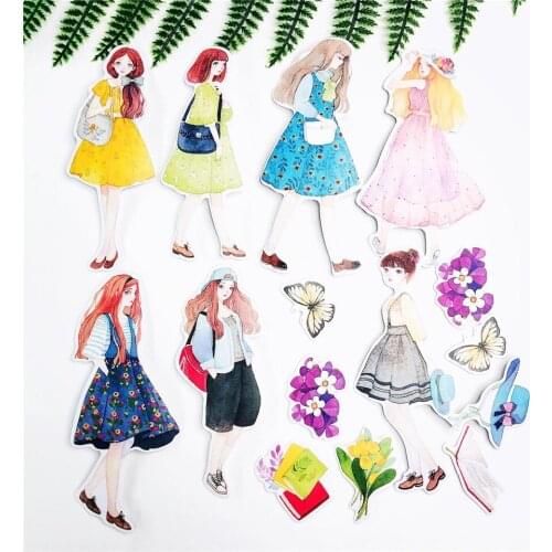 13 Pcs New Arrival 2019 Hand Drawing Lovely Girls Stickers for Scrapbooking DIY Craft Photo Albums Card Making