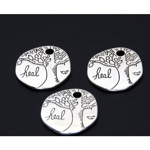 20pcs Silver Color Round Tree Heal Words Charms Nature Tree Pendant Jewelry Making DIY Handmade Findings Accessories A3385