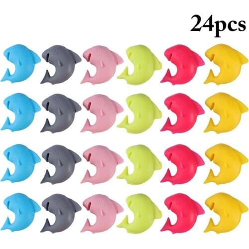 24pcs/set Wine Glass Charm Creative Silicone Shark Tea Bag Holder Drink Glass Marker Bar Accessories Random Color