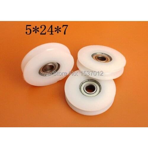30pcs/lot 5*24*7 bearing door pulley bearing plastic covered mute bearing U slot embedded bearing