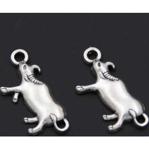 50pcs Silver Color Animal Cattle Cow Charm Bead Fit European Bracelet A2570