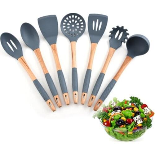 7/11pcs Silicone Kitchen Utensils Gadgets Wood handle Cooking Tools Kitchenware Set Spatula Shovel Spoon Home Kitchen Tools