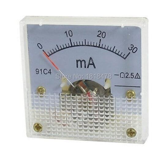 91C4 DC 0-30mA Class 2.5 Accuracy Analog Ammeter Amperemeter Gauge 45*45mm