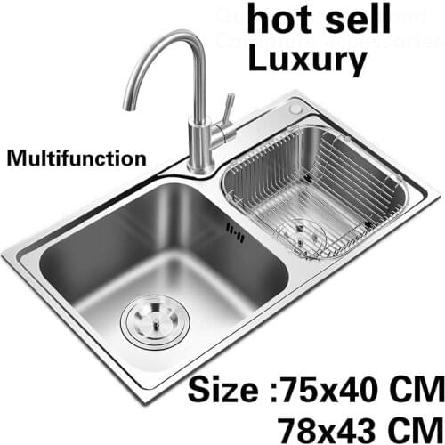 Free shipping Apartment kitchen luxury double groove sink do the dishes high quality 304 stainless steel hot sell 75x40/78x43 CM
