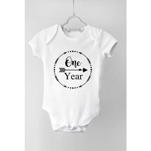 12months Print Boys Girls Newborn Baby Bodysuit Newborn Casual Round Neck Birthday Anouncement Jumpsuit Funny Print Clothes