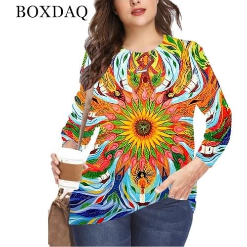 5XL 6XL Plus Size Abstract 3D Print T Shirt Women Clothes Autumn Long Sleeve Casual Boho Tops Fashion Street Hipster Ladies Tee