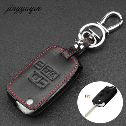 Jingyuqin Leather Cover Remote Key fobs Key Case For Car Toyota 3 Button Modified Flip Folding Car Key